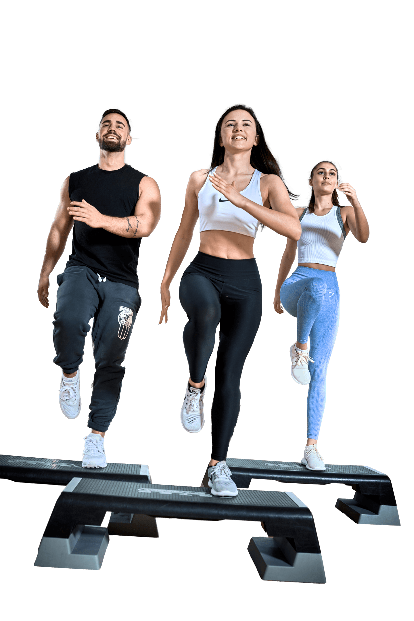 Gruppe trainiert Stepup